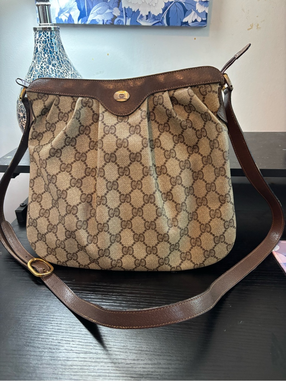 Rare Authentic 80’s GUCCI Accessory Collection Pleated Hobo Crossbody Bag